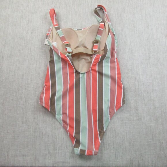 Kona Sol One Piece Swimsuit Womens Medium Multi Stripe Coverage Adjustable Strap - Picture 2 of 11